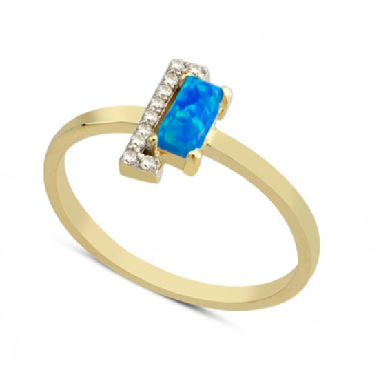14 Ayar Altın Karışık Mavi Taşlı Yüzük YZK059B