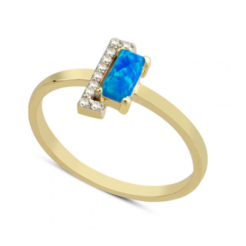 14 Ayar Altın Karışık Mavi Taşlı Yüzük YZK059B
