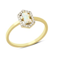 14 Ayar Altın Altıgen Beyaz Taşlı Yüzük YZK060A