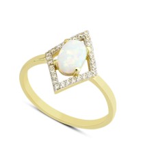 14 Ayar Altın Beyaz Taşlı Dörtgen Yüzük YZK061A