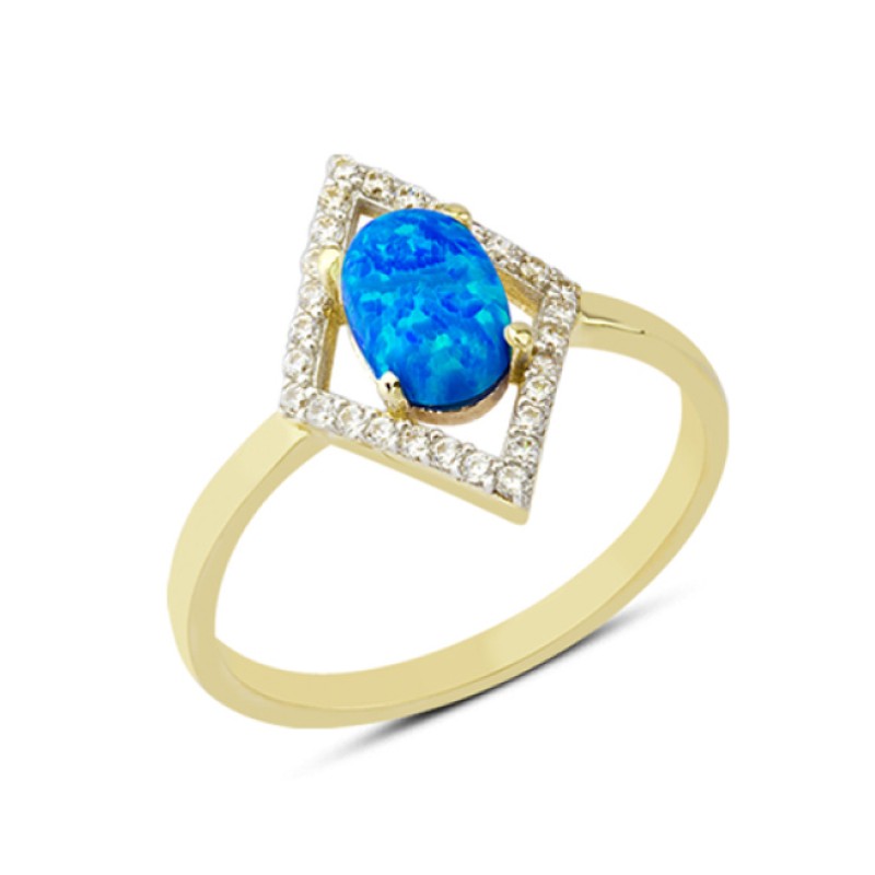 14 Ayar Altın Mavi Taşlı Dörtgen Yüzük YZK061B 14 Ayar Altın Mavi Taşlı Dörtgen Yüzük YZK061B