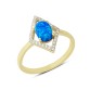 14 Ayar Altın Mavi Taşlı Dörtgen Yüzük YZK061B