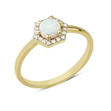 14 Ayar Altın Beyaz Taşlı Altıgen Yüzük YZK062A