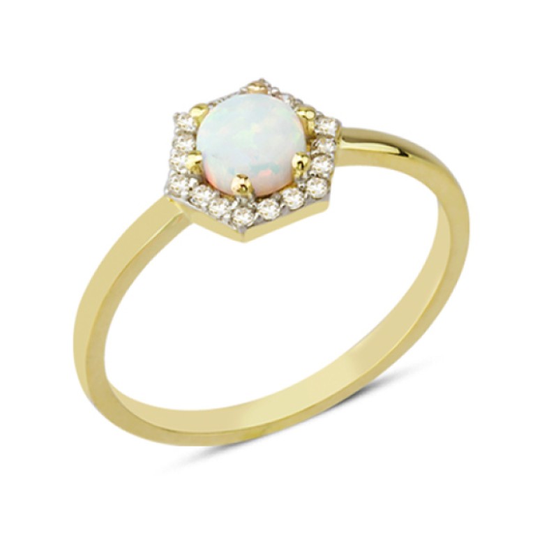 14 Ayar Altın Beyaz Taşlı Altıgen Yüzük YZK062A 14 Ayar Altın Beyaz Taşlı Altıgen Yüzük YZK062A