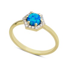 14 Ayar Altın Mavi Taşlı Altıgen Yüzük YZK062B