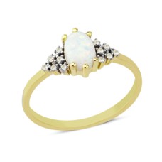 14 Ayar Altın Beyaz Oval Taşlı Yüzük YZK063A