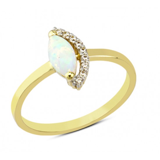 14 Ayar Altın Beyaz Mekik Taşlı Yüzük YZK064