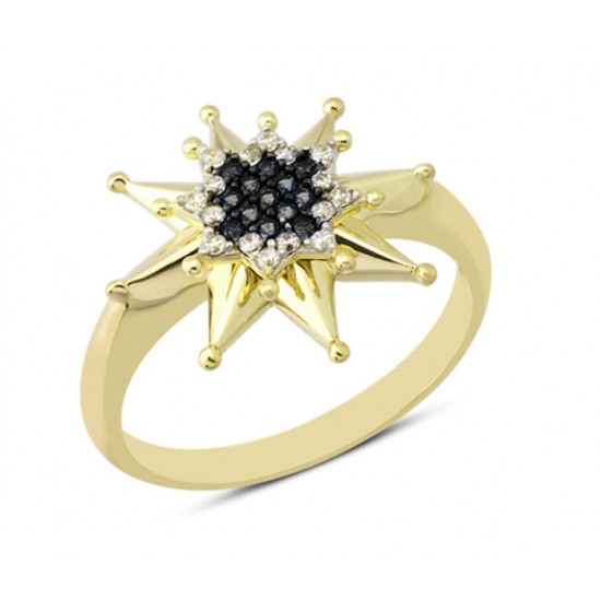14 Ayar Altın Siyah Taşlı Yıldız Model Yüzük YZK066B 14 Ayar Altın Siyah Taşlı Yıldız Model Yüzük YZK066B