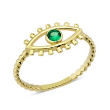 14 Ayar Altın Yeşil Taşlı Göz Yüzük YZK067A