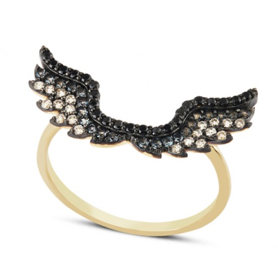 14 Ayar Altın Siyah Melek Kanadı Yüzük YZK068A