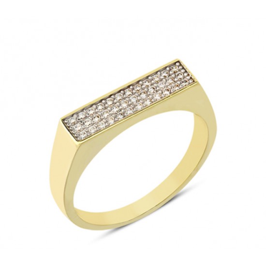 14 Ayar Altın Üç Sıra Taşlı Yüzük YZK072A