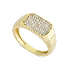 14 Ayar Altın Beyaz Pave Taşlı Sekizgen Yüzük YZK073A