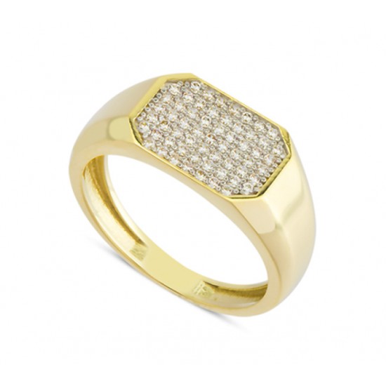 14 Ayar Altın Beyaz Pave Taşlı Sekizgen Yüzük YZK073A