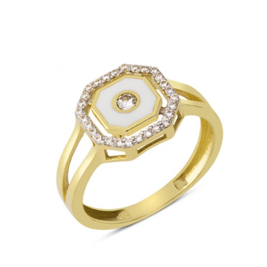 14 Ayar Altın Beyaz Mineli Yüzük YZK074B