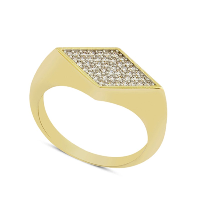 14 Ayar Altın Pave Taşlı Dörtgen Yüzük YZK077A 14 Ayar Altın Pave Taşlı Dörtgen Yüzük YZK077A