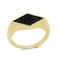 14 Ayar Altın Pave Taşlı Siyah Dörtgen Yüzük YZK077B