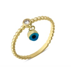 14 Ayar Altın Sallantılı Göz Boncuğu Yüzük YZK079