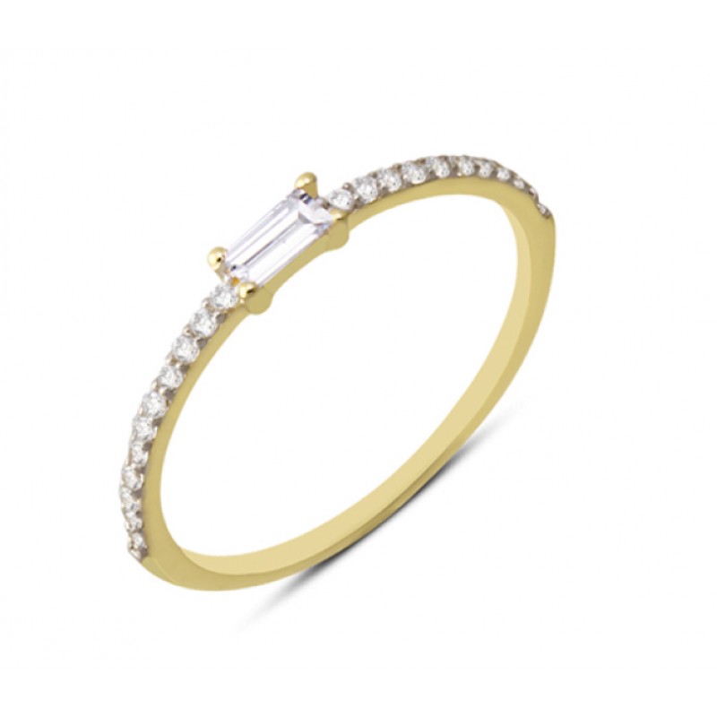 14 Ayar Altın Baget Taşlı Yüzük YZK083A