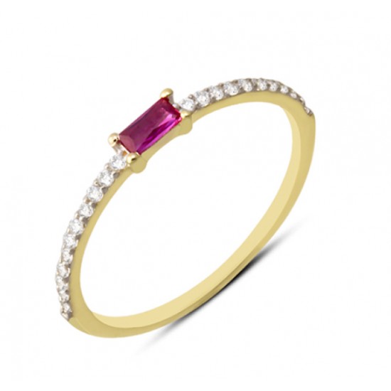 14 Ayar Altın Pembe Baget Taşlı Yüzük YZK083B