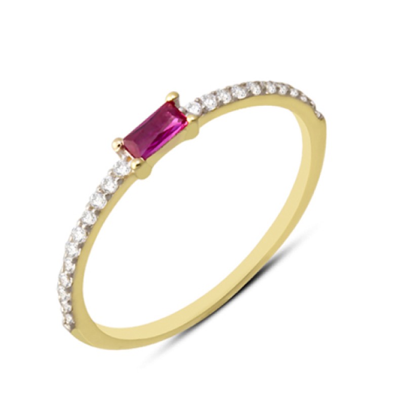 14 Ayar Altın Pembe Baget Taşlı Yüzük YZK083B 14 Ayar Altın Pembe Baget Taşlı Yüzük YZK083B