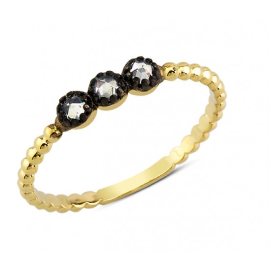 14 Ayar Altın Üç Taş Minimal Yüzük YZK088