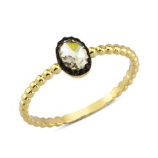 14 Ayar Altın Oval Taşlı Minimal Yüzük YZK089