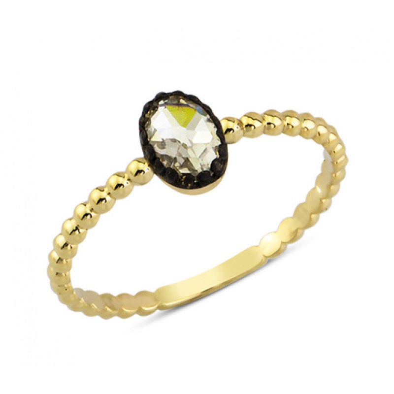 14 Ayar Altın Oval Taşlı Minimal Yüzük YZK089