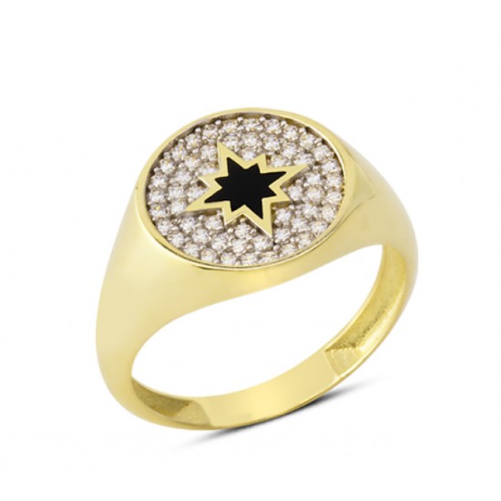 14  Ayar Altın Siyah Kutup Yıldızı Yüzük YZK094A