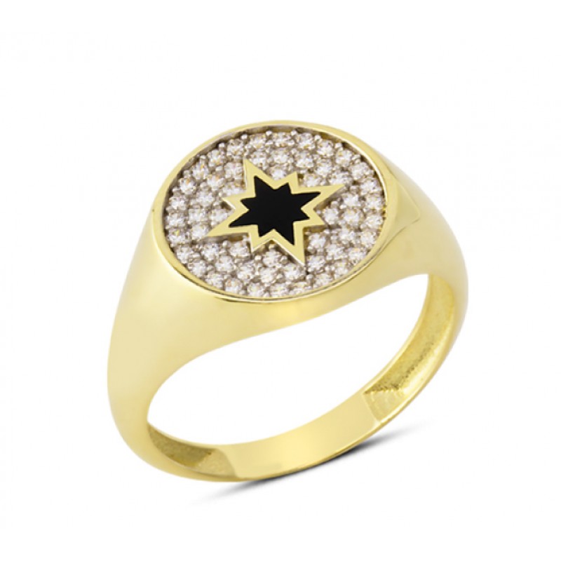 14  Ayar Altın Siyah Kutup Yıldızı Yüzük YZK094A
