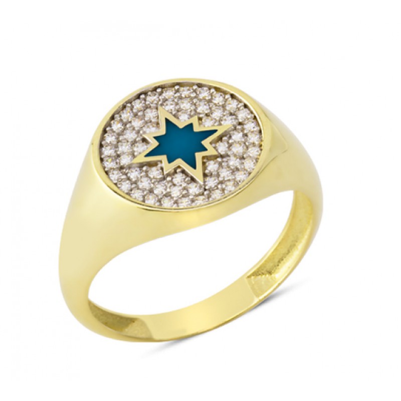 14 Ayar Altın Mavi Kutup Yıldızı Yüzük YZK094B