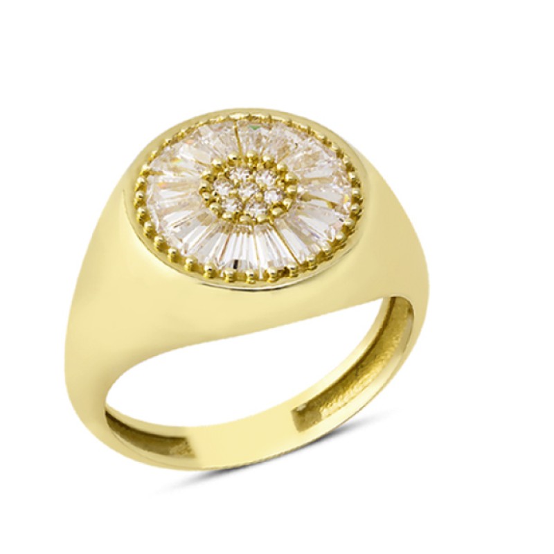 14 Ayar Altın Baget Daire Yüzük YZK095 14 Ayar Altın Baget Daire Yüzük YZK095