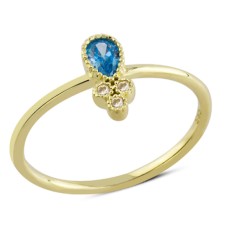 14 Ayar Altın Mavi Damla Taşlı Yüzük YZK097A