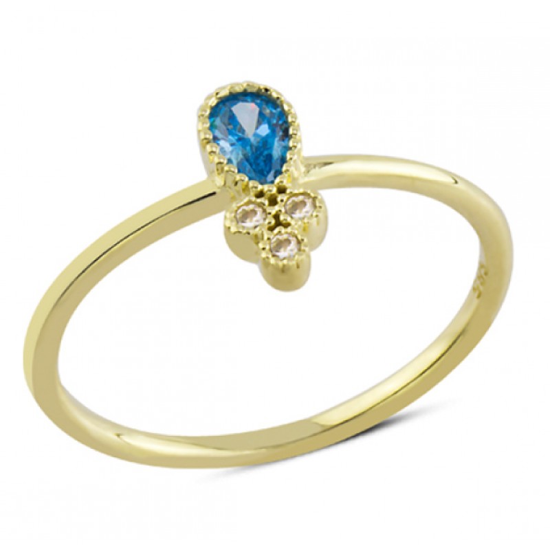 14 Ayar Altın Mavi Damla Taşlı Yüzük YZK097A