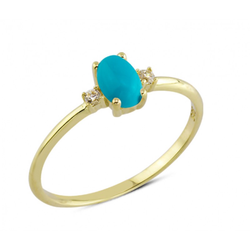 14 Ayar Altın Mavi Oval Taşlı Yüzük YZK098A