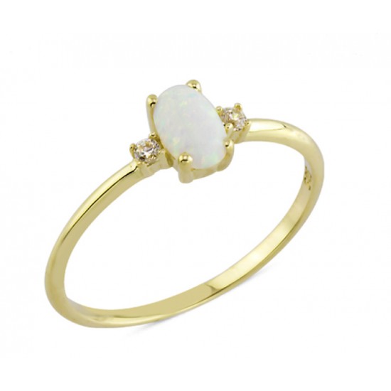 14 Ayar Altın Beyaz Oval Taşlı Yüzük YZK098B