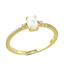 14 Ayar Altın Beyaz Oval Yan Taşlı Yüzük YZK099A