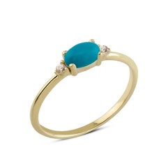 14 Ayar Altın Mavi Oval Taşlı Yüzük YZK100A