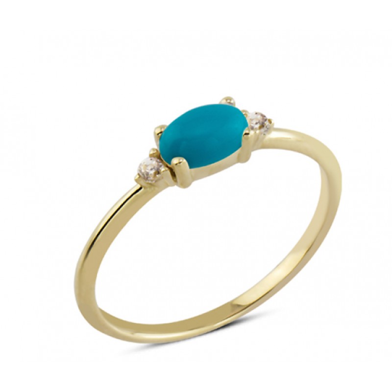 14 Ayar Altın Mavi Oval Taşlı Yüzük YZK100A