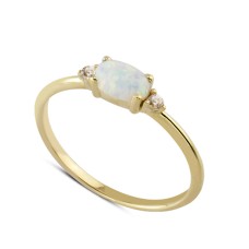 14 Ayar Altın Beyaz Oval Taşlı Yüzük YZK100B