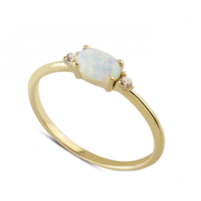 14 Ayar Altın Beyaz Oval Taşlı Yüzük YZK100B