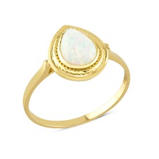 14 Ayar Altın Beyaz Damla Taş Çerçeveli Yüzük YZK101A