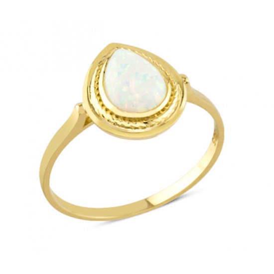 14 Ayar Altın Beyaz Damla Taş Çerçeveli Yüzük YZK101A