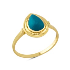 14 Ayar Altın Mavi Damla Taş Çerçeveli Yüzük YZK101B