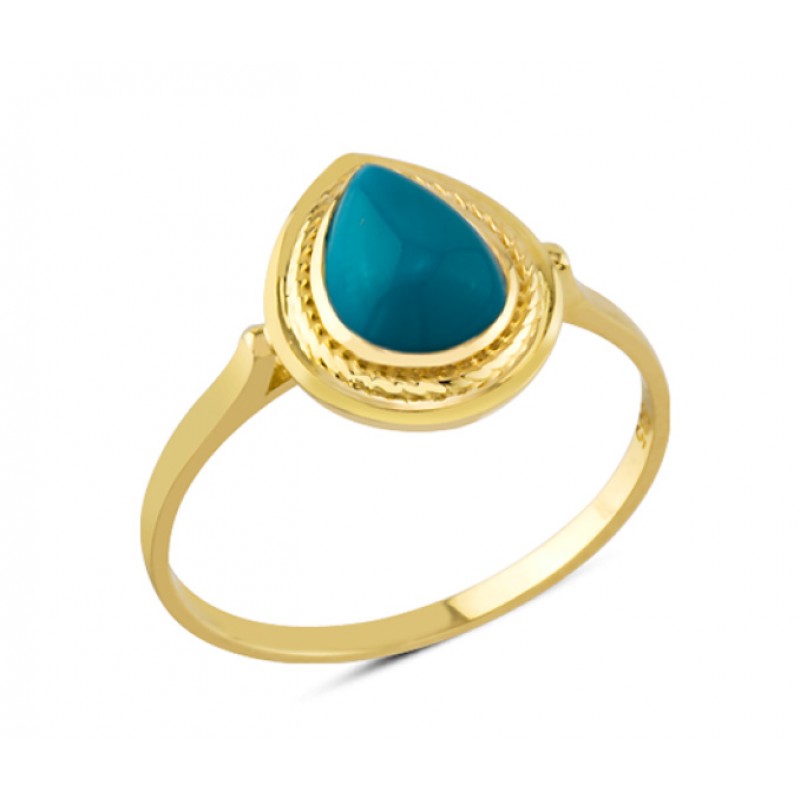 14 Ayar Altın Mavi Damla Taş Çerçeveli Yüzük YZK101B