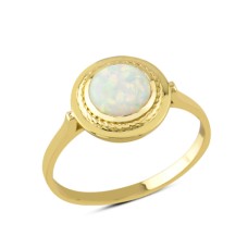 14 Ayar Altın Beyaz Yuvarlak Taş Çerçeveli Yüzük YZK102