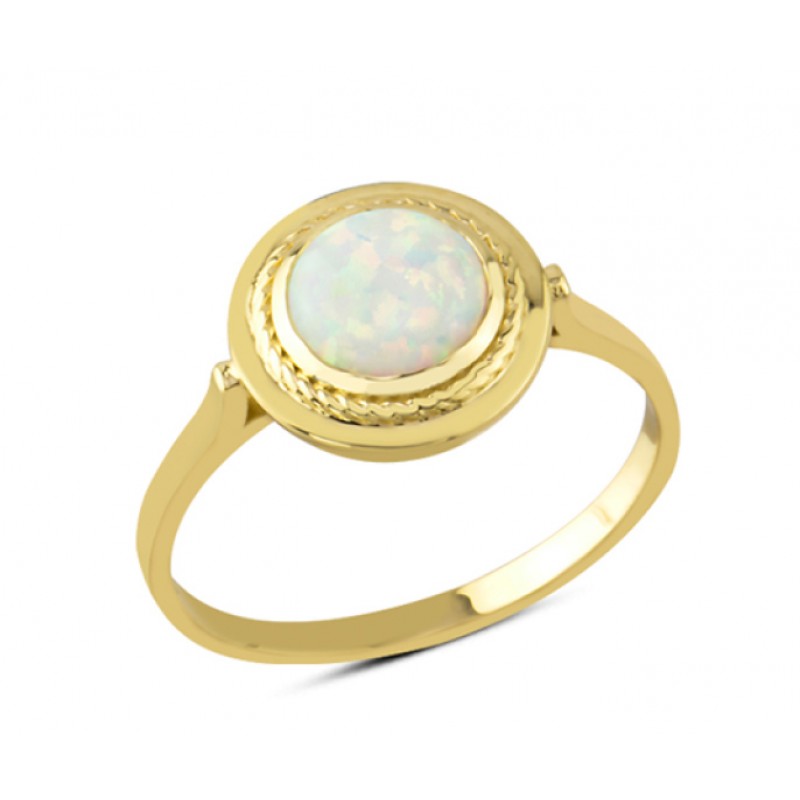 14 Ayar Altın Beyaz Yuvarlak Taş Çerçeveli Yüzük YZK102