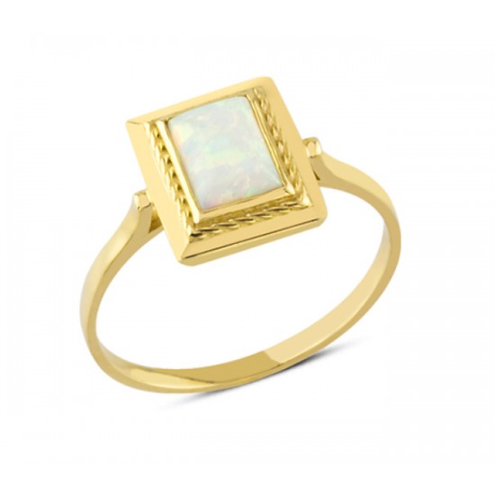 14 Ayar Beyaz Kare Taş Çerçeveli Yüzük YZK103