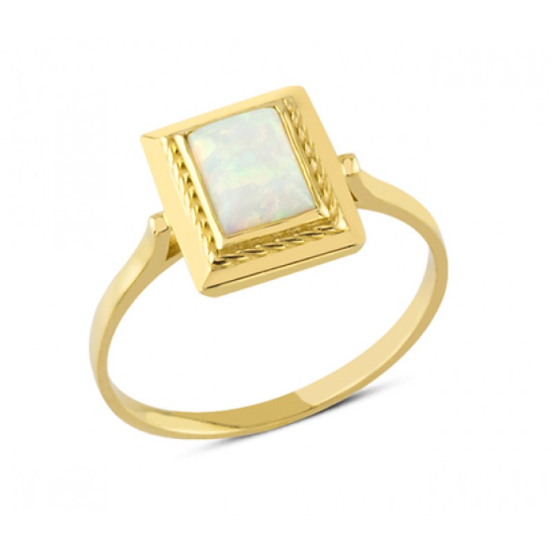 14 Ayar Beyaz Kare Taş Çerçeveli Yüzük YZK103