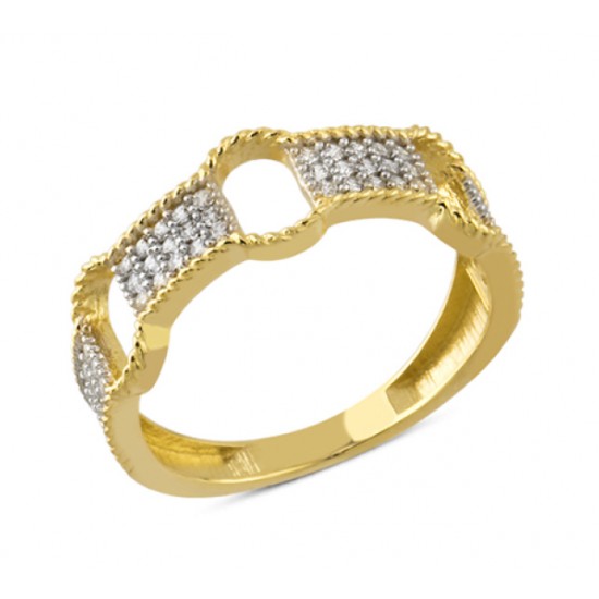 14 Ayar Altın Beyaz Taşlı Boşluklu Yüzük YZK104A