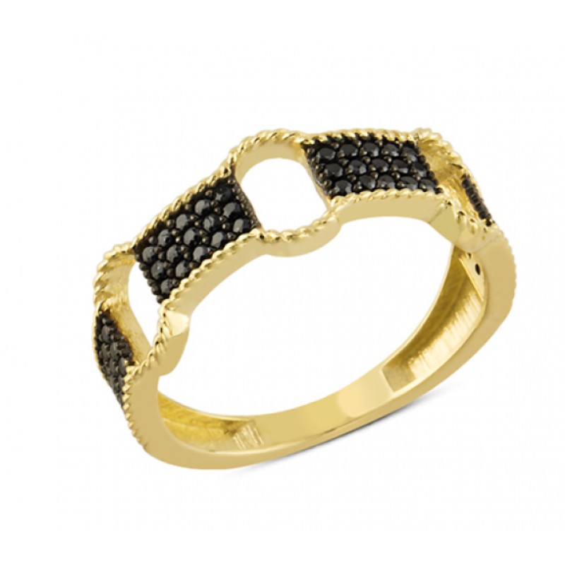 14 Ayar Altın Siyah Taşlı Boşluklu Yüzük YZK104B
